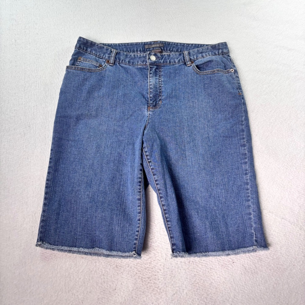 Liz Claiborne Denim Bermuda Shorts Womens 14 Blue Jean Cutoff Frayed Hem